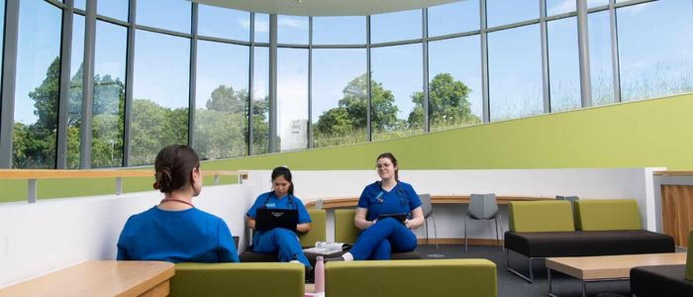 Students in a study space at the Small Animal Hospital